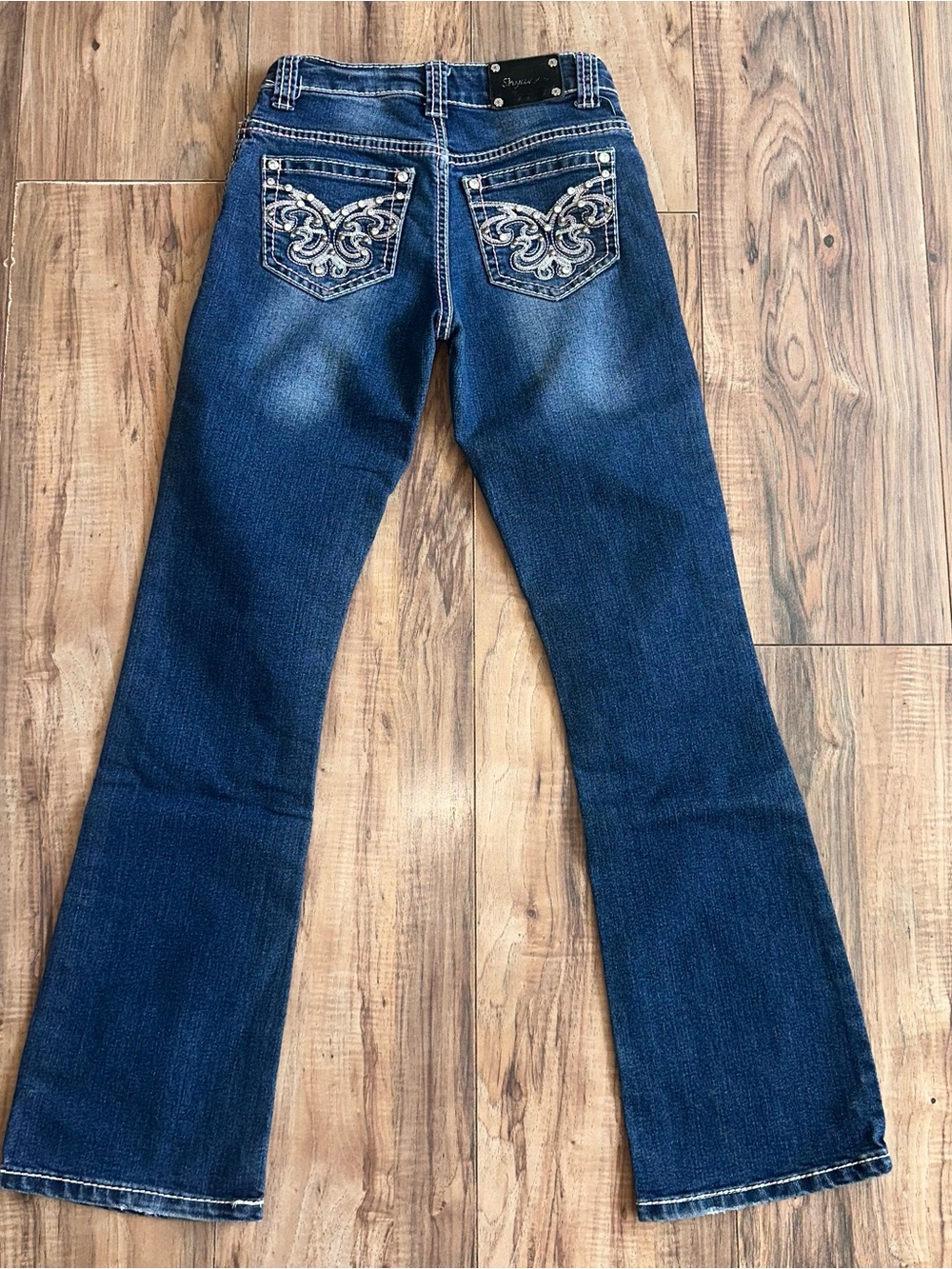 Shyanne Medium Blue Embroidered Back Pocket Kids Bootcut Jeans • Size: 12